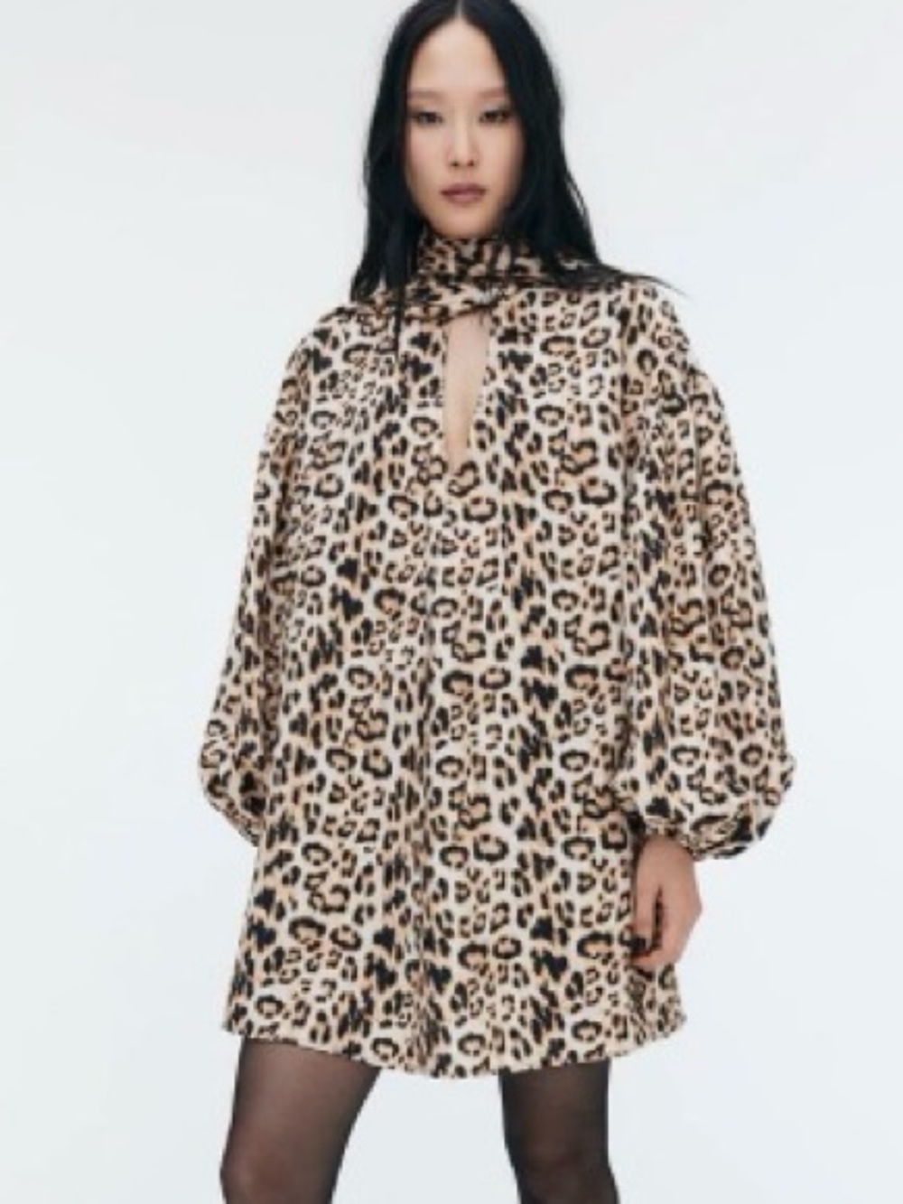 H&M Leopard Print Tie-Neck Mini Dress size medium